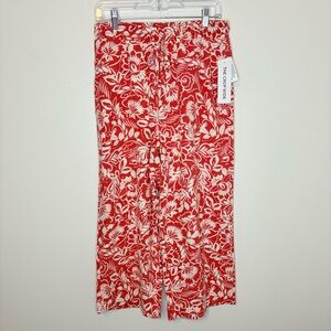 Rafaella Red and White Floral Wide Leg Pull on Casual Pants Resortwear Vacation